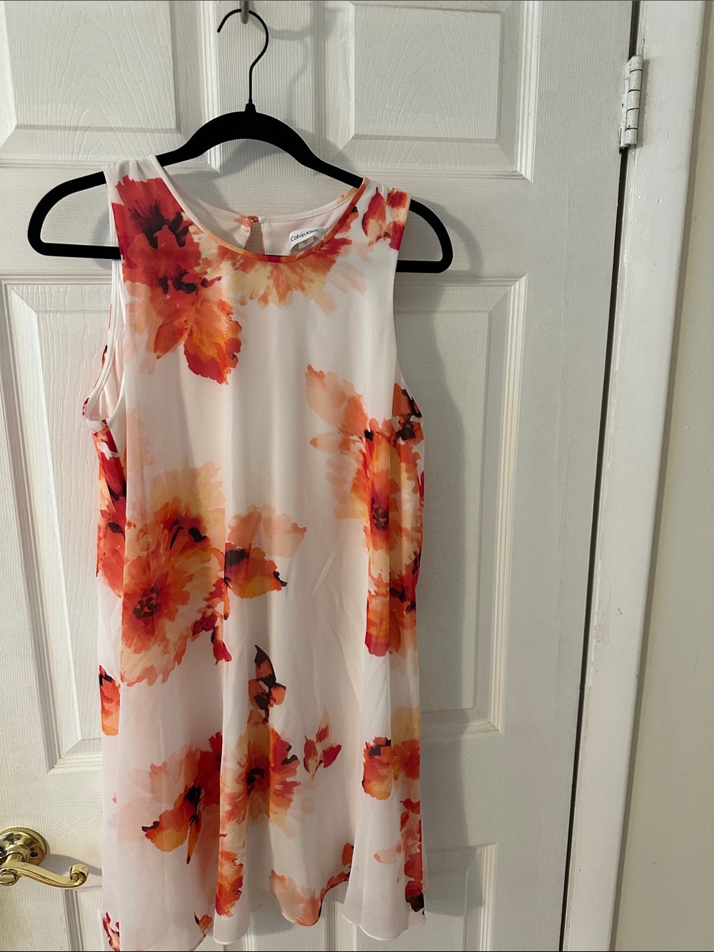 Calvin Klein White Dress with Orange Floral Print with matching sweater